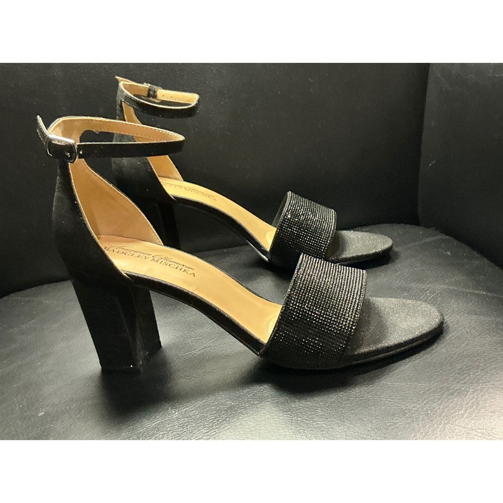 Badgley Mischka Lettie Block Heel Sandals Womens 7 Black Rhinestone